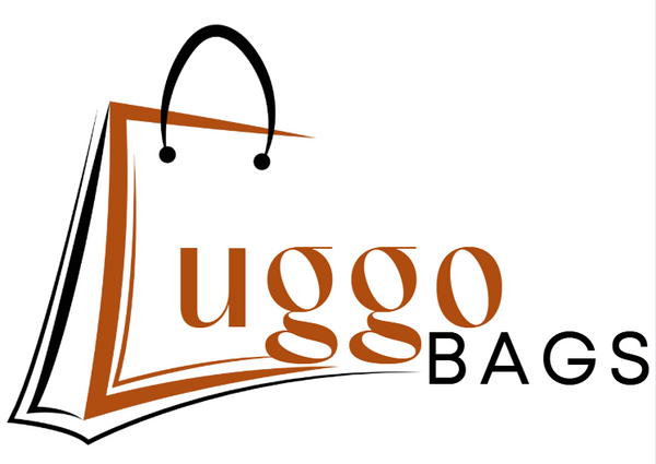 Luggo Bags logo featuring a stylized shopping bag outline with the brand name in brown and black text.